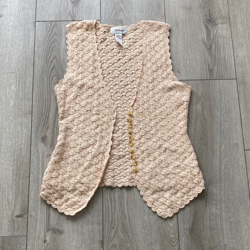 Worthington Crocheted Vest Women’s M Peach Bohemian Knit Cotton Summer Boho
